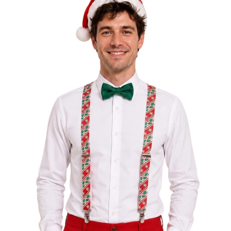 Weihnachts-Hosenträger mit Mistelzweig-Motiv
