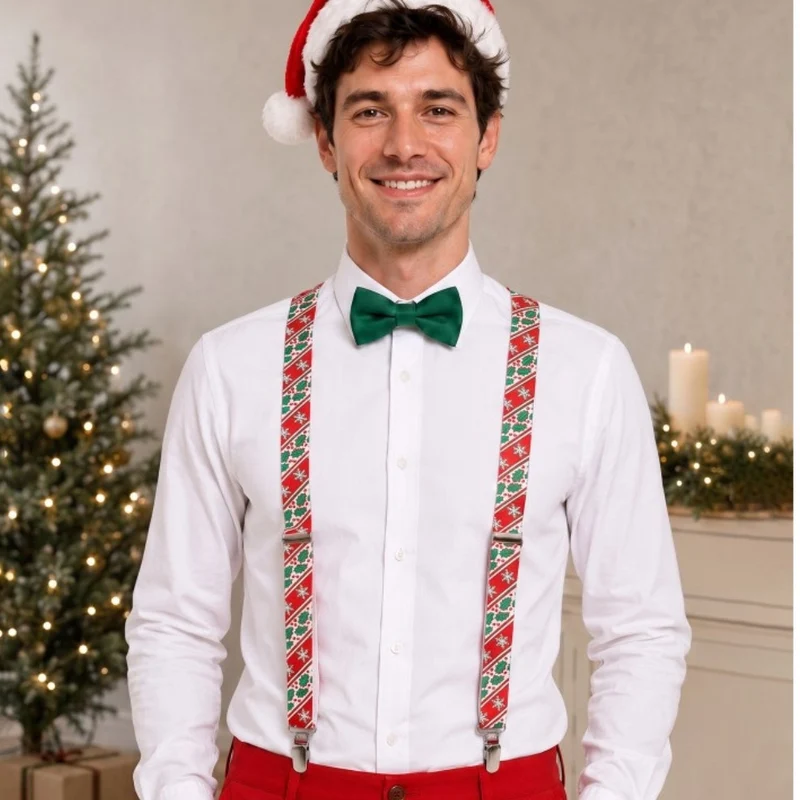 Weihnachts-Hosenträger mit Mistelzweig-Motiv