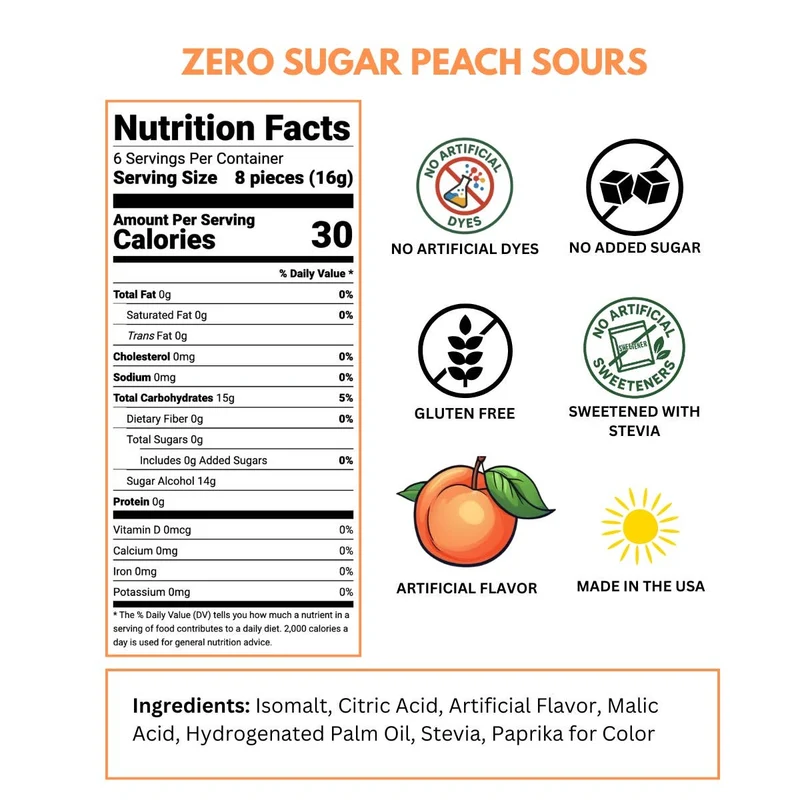 [Self-operated] Sour Drops Zero Sugar Peach Hard Candy 60g (USA)