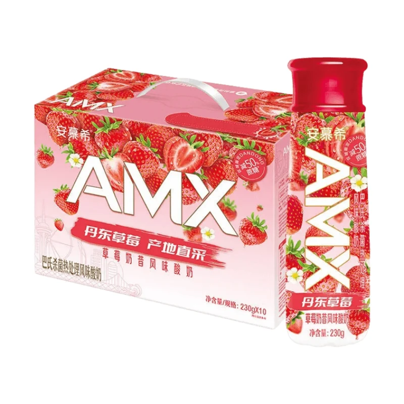 [Self-operated] AMBPOSIAL Dandong Strawberry Milkshake Flavored Yogurt 230g*10 bottles per case, 50% reduced sugar, rich, smooth, nutritious breakfast drink for children.