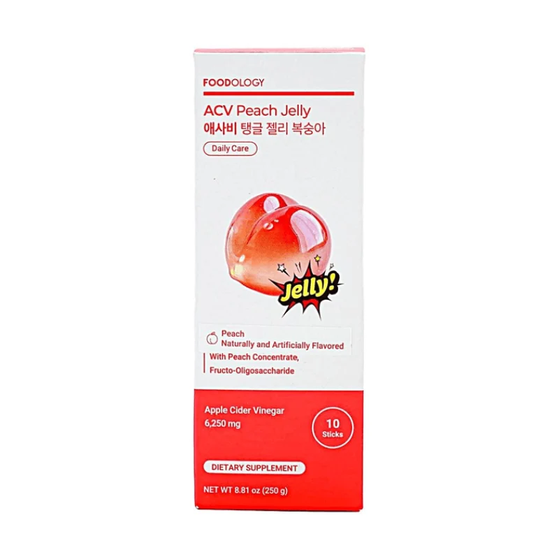 [Self-operated] Korean Foodology Apple Cider Vinegar Peach Chewy Jelly Sticks, 10 sticks/box, portable strip pack, carb-blocking slimming jelly sticks