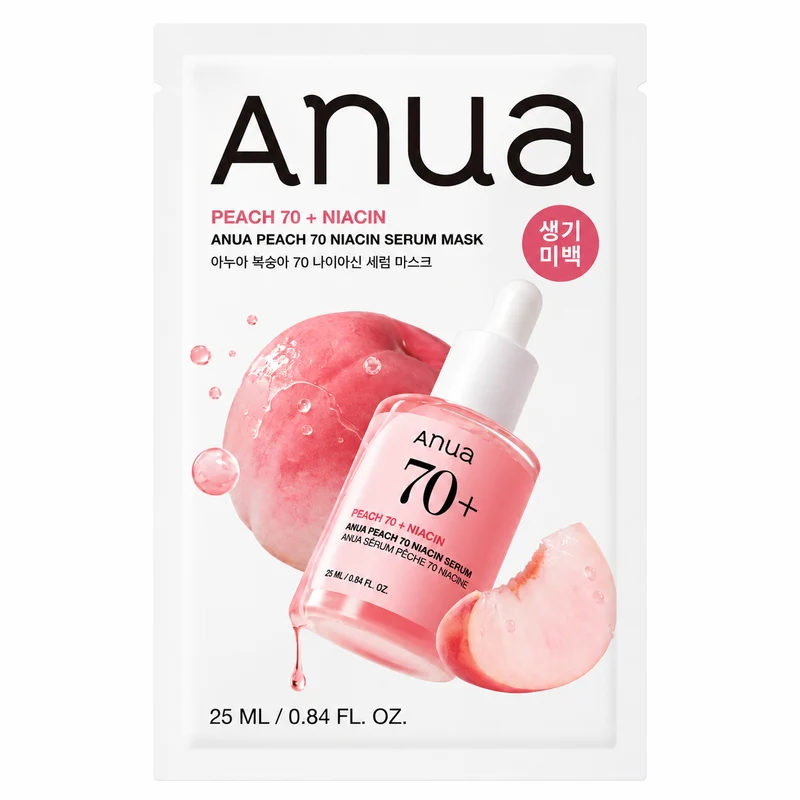[Self-operated] Anua Peach 70+ Niacinamide Essence Mask (25ml, 1 sheet) - Brightens and evens skin tone, refines rough skin, improves dullness and sallow complexion caused by lack of sleep.