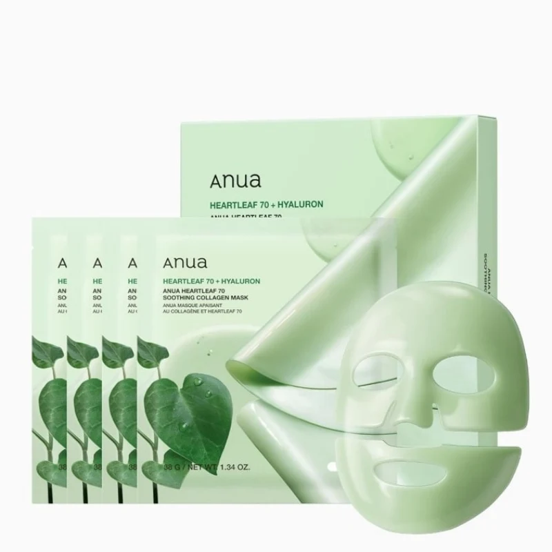 [Self-operated] ANUA Heartleaf 70 Soothing Collagen Mask (4-pack) from Korea: Soothes redness, reduces sun damage, repairs, deeply hydrates, smooths skin, and strengthens skin barrier.
