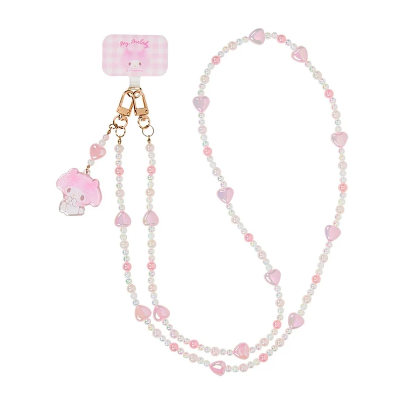 [Self-operated] Sanrio My Melody Pearl Chain Beaded Phone Strap (1 piece) - Can be worn on the shoulder, freeing your hands and preventing your phone from falling. Metal buckle is detachable.