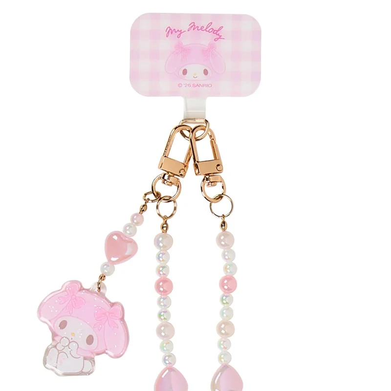 [Self-operated] Sanrio My Melody Pearl Chain Beaded Phone Strap (1 piece) - Can be worn on the shoulder, freeing your hands and preventing your phone from falling. Metal buckle is detachable.