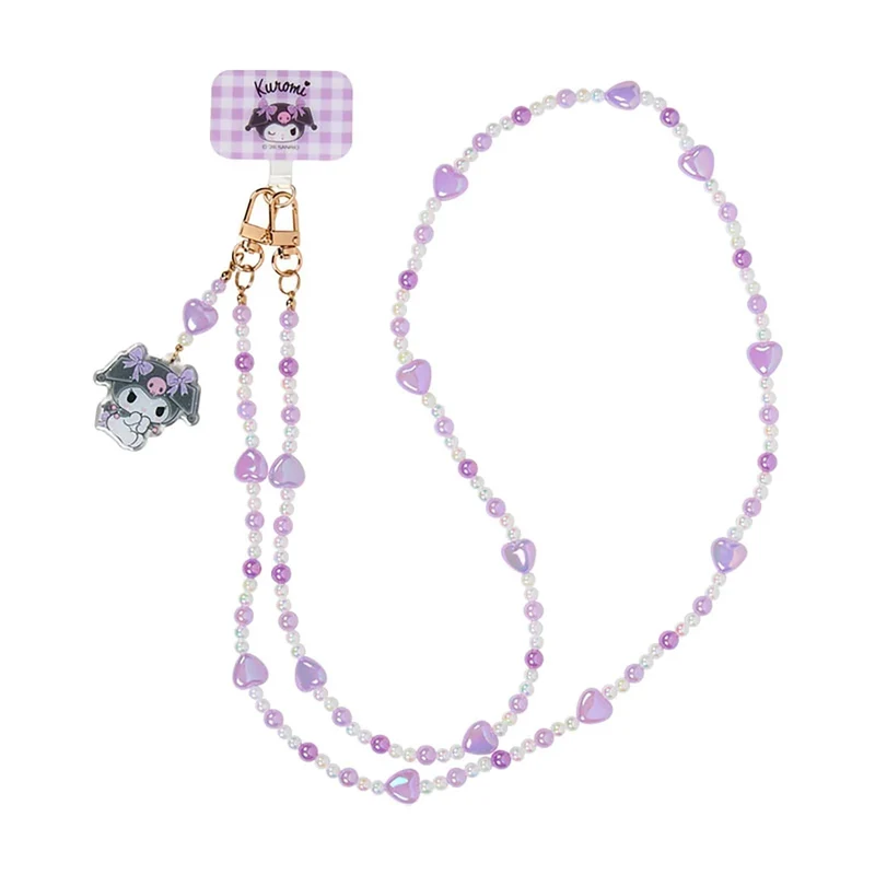 [Self-operated] Sanrio Beaded Phone Strap with Pearl Chain - 1 Pack (Kuromi 1-Pack) This Sanrio Beaded Phone Strap can be worn on the shoulder, freeing your hands and preventing your phone from falling. The metal clasp is detachable.