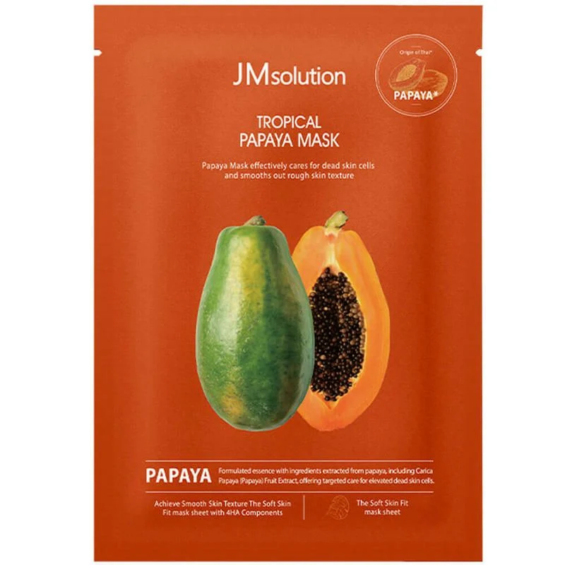 [Self-operated] JM SOLUTION Tropical Papaya Mask (1 sheet) from Korea - Gently removes dead skin cells, improves roughness, smooths and softens skin, refines skin texture, provides basic hydration, and brightens tired, dull skin.