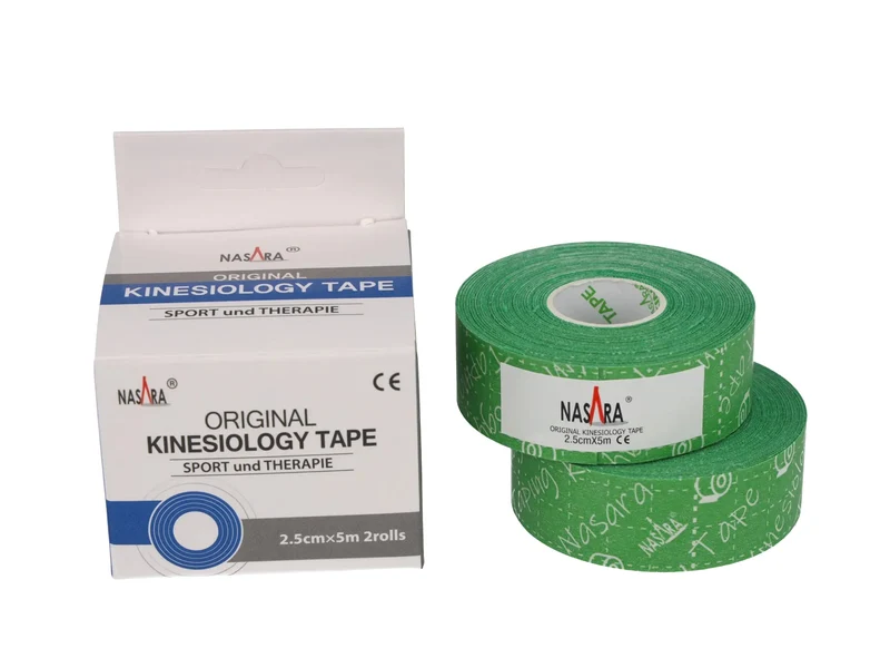 Nasara Kinesiologie Tape, 2.5 cm x 5 m - 2 Rollen grün