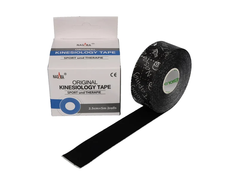 Nasara Kinesiologie Tape, 2.5 cm x 5 m - 2 Rollen schwarz