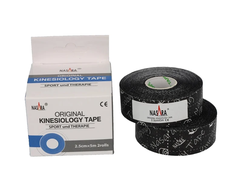 Nasara Kinesiologie Tape, 2.5 cm x 5 m - 2 Rollen schwarz