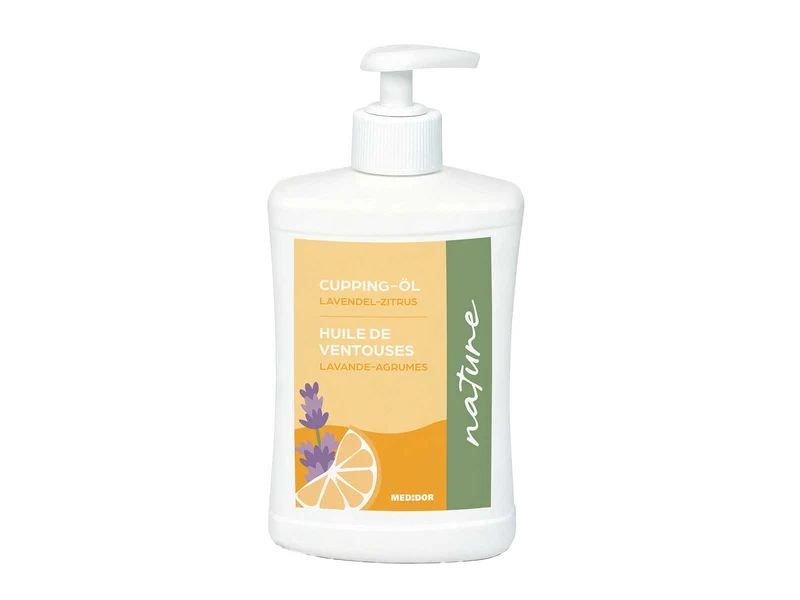 MEDiDOR Cupping-Öl Lavendel-Zitrus Nature, 500 ml mit Dosierspender