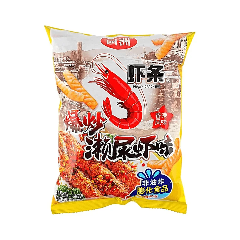 [Self-operated] China FOUR SEAS Hong Kong Style Shrimp Sticks, Stir-fried Mantis Shrimp Flavor, 80g. A satisfying snack for the office, a casual treat, or a puffed food.