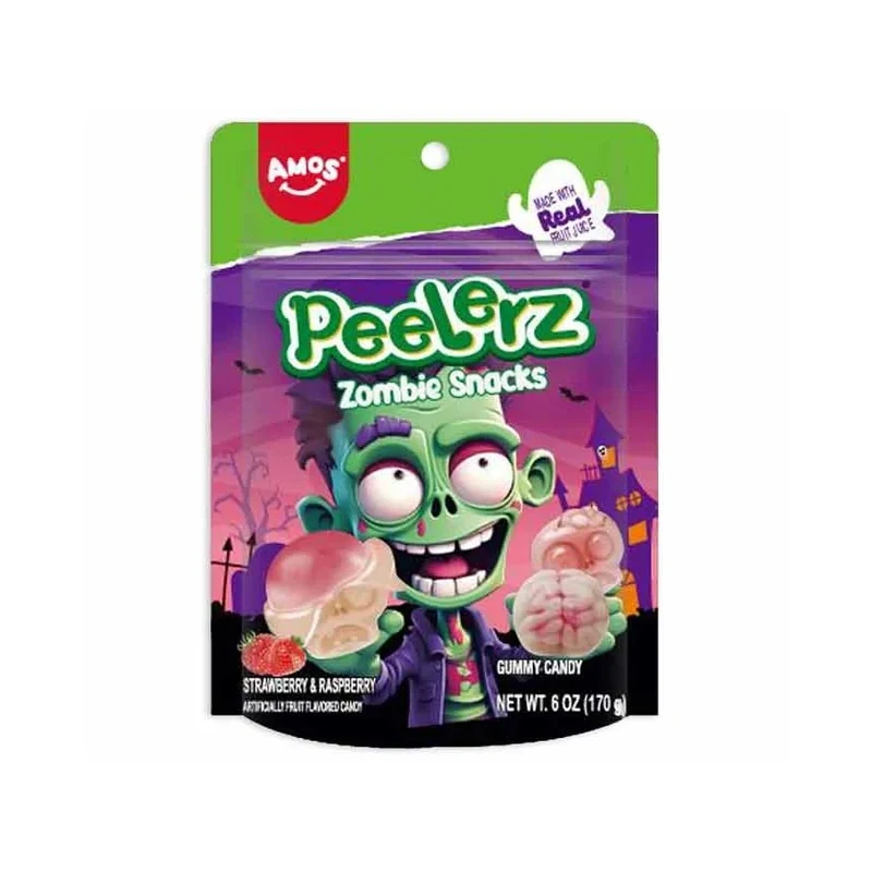 [Self-operated] Amos Peelerz Halloween Theme Zombie Peeling Gummies, Strawberry + Raspberry Flavor, 170g, Sharing Pack, Fun Fruit Juice Gummies, Kids Snacks and Candies