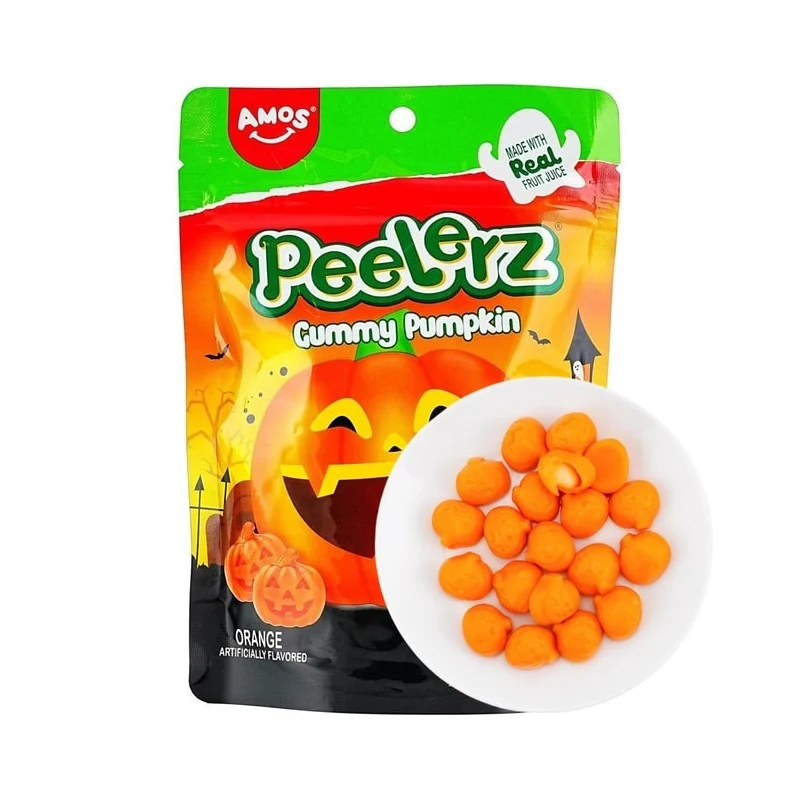 [Self-operated] Amos Peelerz Halloween Theme Pumpkin Peeling Gummies, Orange Flavor, 170g, Sharing Pack, Fun Fruit Juice Gummies, Kids Snacks and Candies