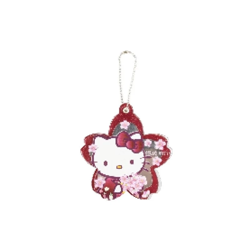 [Self-operated] Sanrio Sakura Series Kitty Kimono Portable Mirror Pendant, Burgundy, 1 Piece, Pendant Style, Portable Makeup Mirror, Bag Charm, Keychain