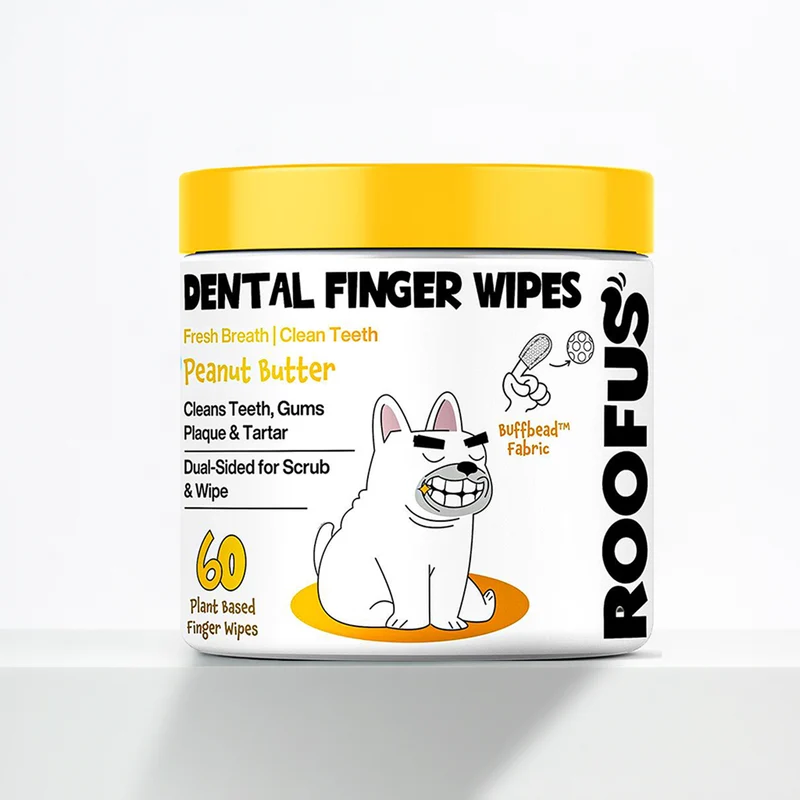 [Self-operated] Roofus Dog Dental Finger Wipes, Peanut Butter Flavor, Double-sided Oral Cleaning Wipes, 60 wipes