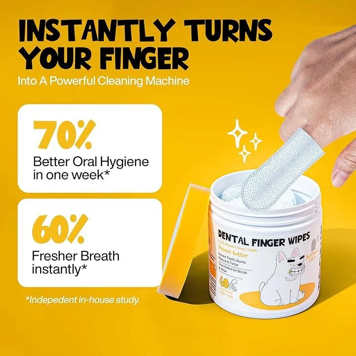 [Self-operated] Roofus Dog Dental Finger Wipes, Peanut Butter Flavor, Double-sided Oral Cleaning Wipes, 60 wipes