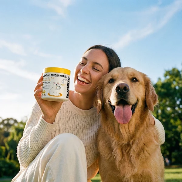 [Self-operated] Roofus Dog Dental Finger Wipes, Peanut Butter Flavor, Double-sided Oral Cleaning Wipes, 60 wipes