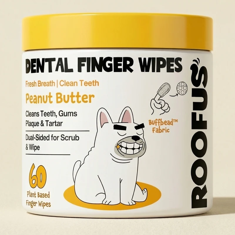[Self-operated] Roofus Dog Dental Finger Wipes, Peanut Butter Flavor, Double-sided Oral Cleaning Wipes, 60 wipes