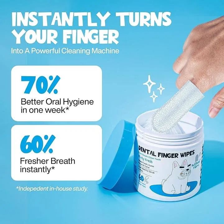 [Self-operated] Roofus Dog Oral Cleaning Finger Wipes (Mint-flavored, Refreshing, Removes Plaque and Teeth) 60 wipes