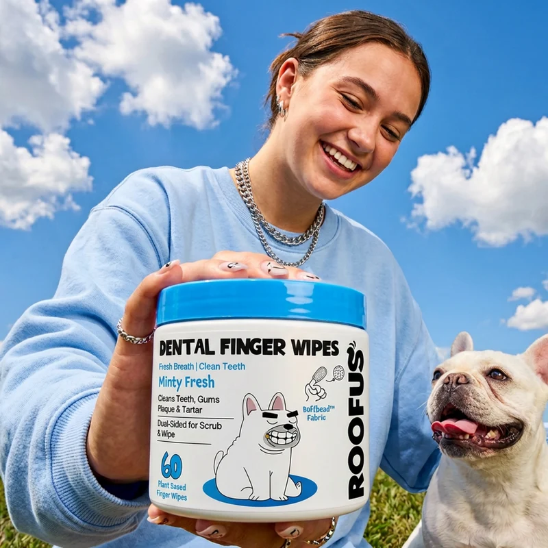 [Self-operated] Roofus Dog Oral Cleaning Finger Wipes (Mint-flavored, Refreshing, Removes Plaque and Teeth) 60 wipes