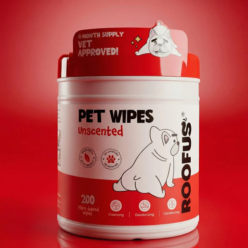 [Self-operated] Roofus Pet Cleaning Wipes (USA), Fragrance-Free, Hypoallergenic, Full Body Cleaning Wipes for Dogs, 200 wipes