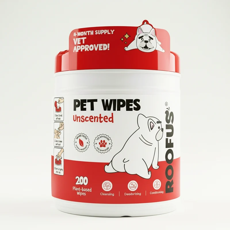 [Self-operated] Roofus Pet Cleaning Wipes (USA), Fragrance-Free, Hypoallergenic, Full Body Cleaning Wipes for Dogs, 200 wipes