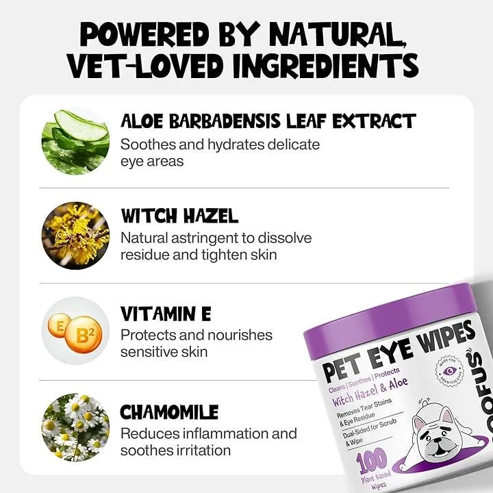 [Self-operated] Roofus Pet Dog Eye Cleaning Wipes, Tear Stain Removal, Fragrance-Free, 100 Wipes