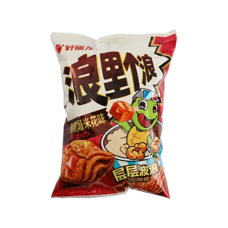 [Self-operated] ORION (Korea) Mainland Version "Waves and Waves" Turtle Crispy Puffed Snack, Caramel Popcorn Flavor, 65g, Wavy Shape, Crispy and Numbing, Casual Snack
