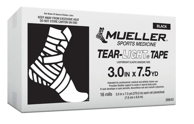 Mueller TEAR Light Tape, schwarz, 7.5 cm x 6.85 m, 16 Stück