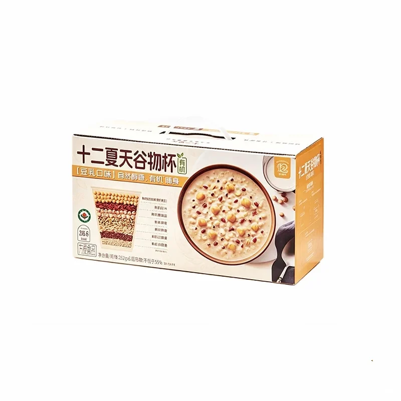 [Self-operated] China Twelve Summers Organic Grain Cup Soy Milk Flavor 252g*6 Bowls Ready-to-Eat Breakfast Meal Replacement Porridge, Ready to Eat After Opening, Dietary Fiber