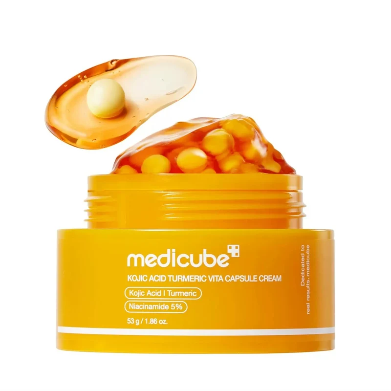 [Self-operated] Korean MEDICUBE Kojic Acid Turmeric Vitamin Capsule Cream 50g: Brightens skin tone, improves dullness, provides antioxidant protection, soothes and repairs skin barrier, fades new acne scars, superficial pigmentation, inflammation, and hyperpigmentation.