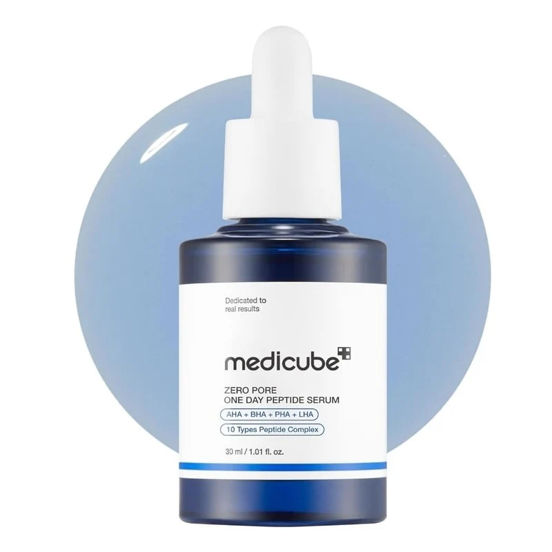 [Self-operated] Korean MEDICUBE Pore-Minimizing One-Day Peptide Essence (AHA + BHA + PHA + LHA) 30ml - Shrinks pores, balances oil and water, lifts, brightens, firms, and firms; a makeup base essence that adheres well to sensitive skin.