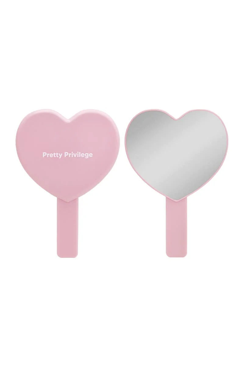 [Self-operated] Pretty Privilege Pink Heart Handheld Makeup Mirror