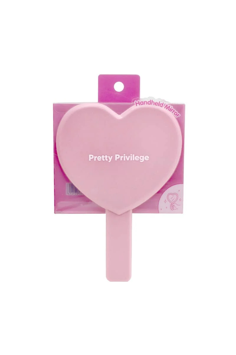 [Self-operated] Pretty Privilege Pink Heart Handheld Makeup Mirror
