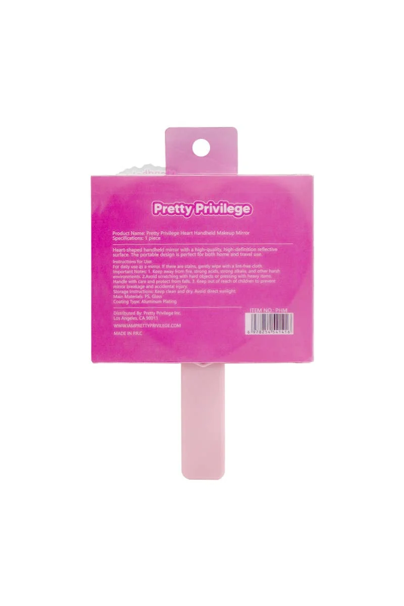[Self-operated] Pretty Privilege Pink Heart Handheld Makeup Mirror