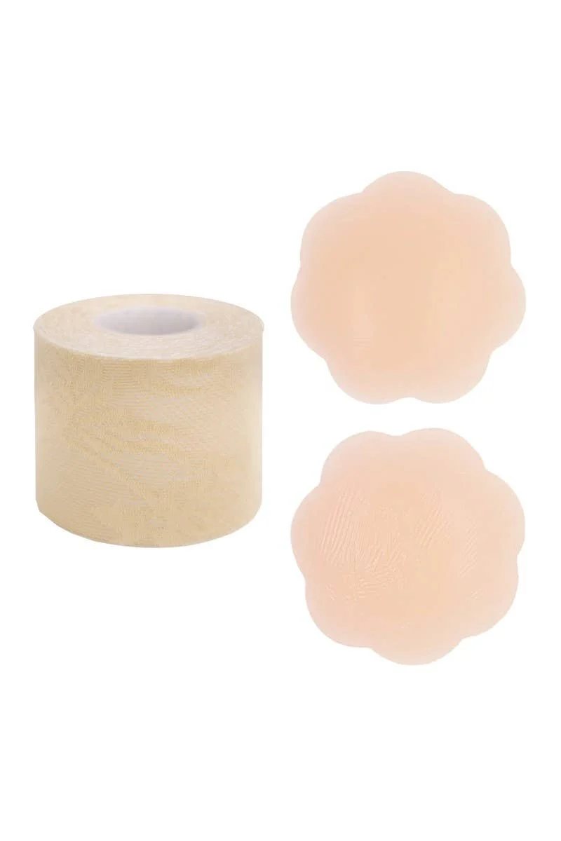 [Self-operated] Fullness Nude Lace Breast Lifting Tape + Silicone Nipple Covers Set
