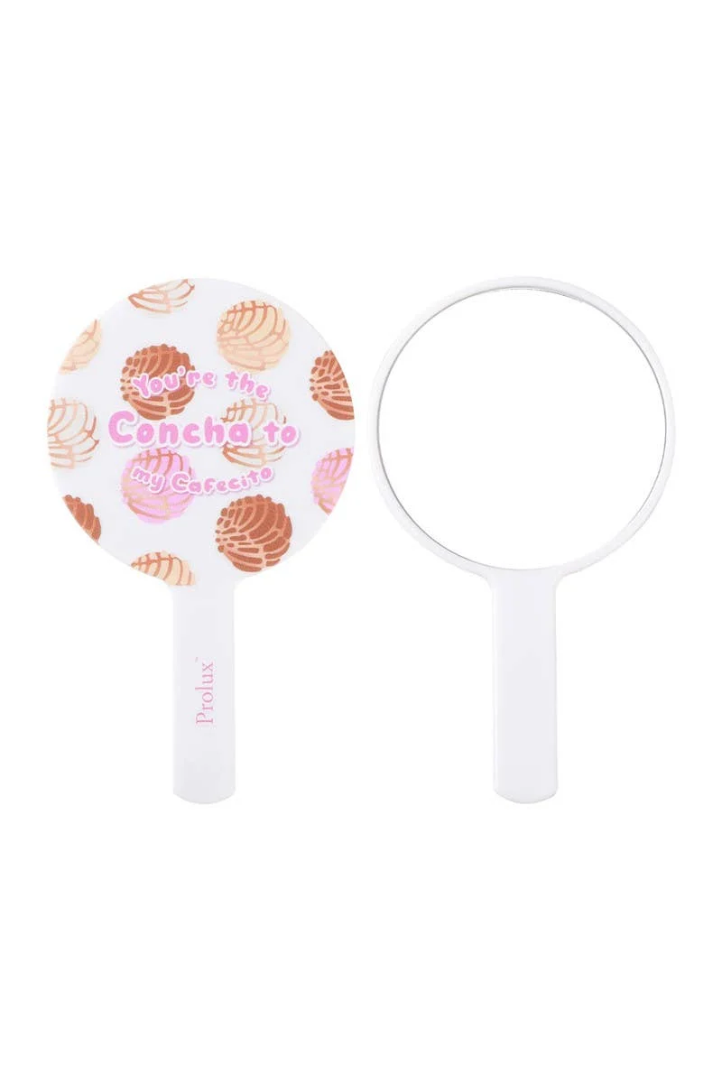 [Self-operated] Prolux Concha to My Cafecito Dessert Pattern Portable Handheld Makeup Mirror (White)