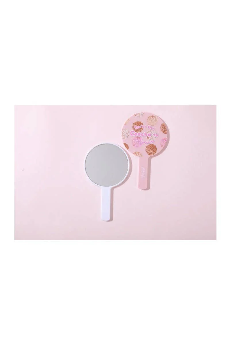 [Self-operated] Prolux Concha to My Cafecito Dessert Pattern Portable Handheld Makeup Mirror (White)