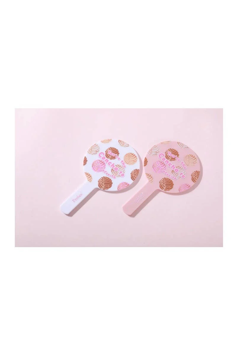 [Self-operated] Prolux Concha to My Cafecito Dessert Pattern Portable Handheld Makeup Mirror (White)