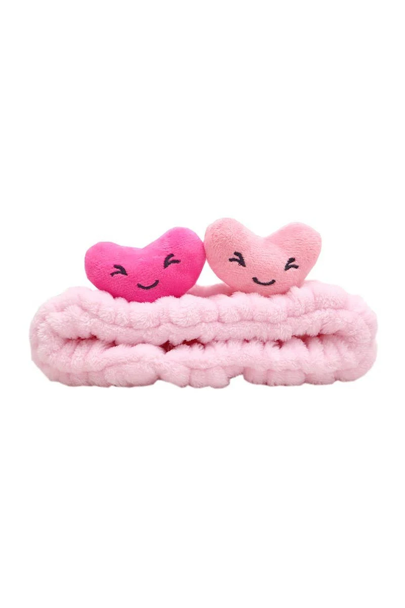 [Self-operated] CALA Pink Heart Plush Face Wash Headband Elastic Hair Tie