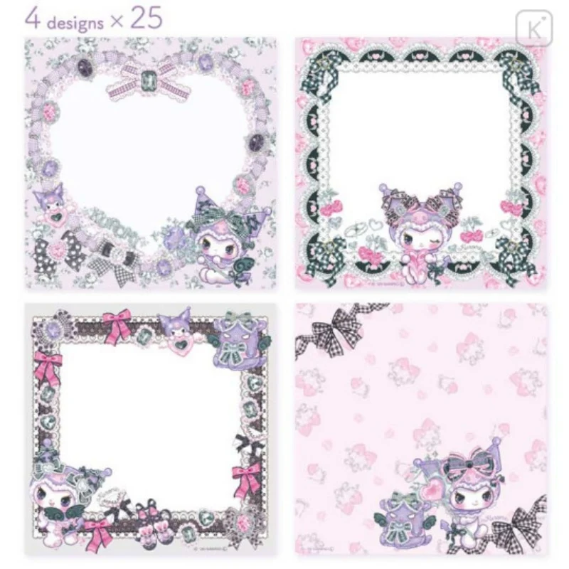 [Self-operated] Sanrio Amemori Fumika Series Mini Memo Paper (Kuromi Design), 4 Styles * 25 Sheets, Convenient and Compact Notebook