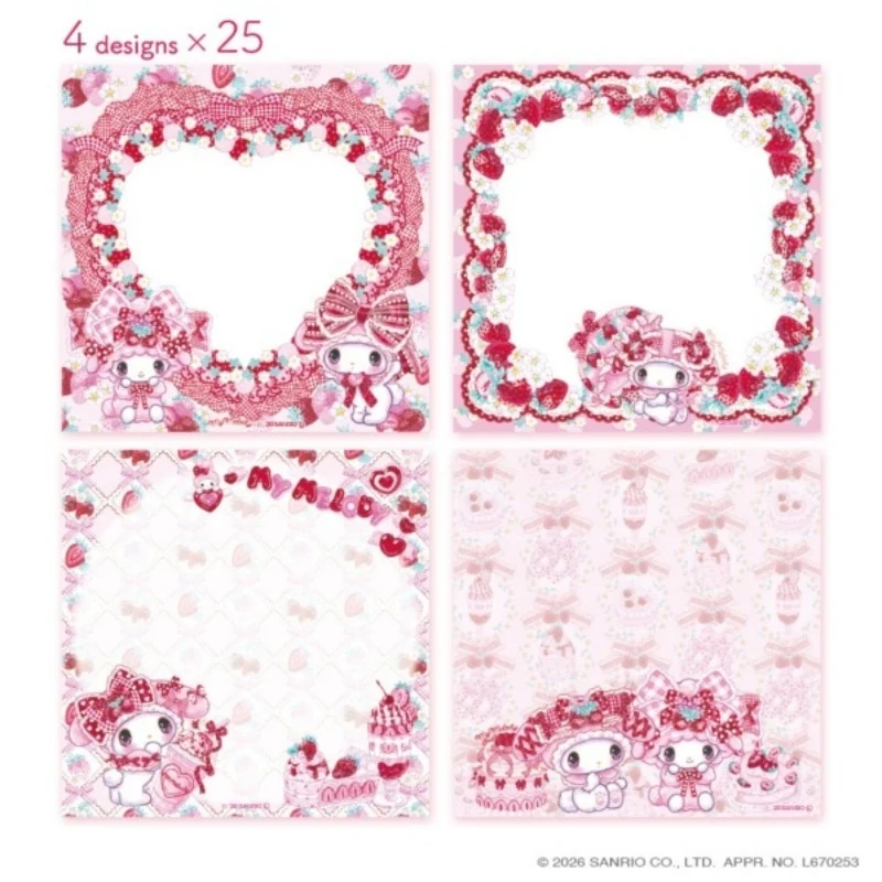 [Self-operated] Sanrio Amemori Fumika Series Mini Memo Paper - My Melody Design (4 designs * 25 sheets) - Convenient and Compact Notebook