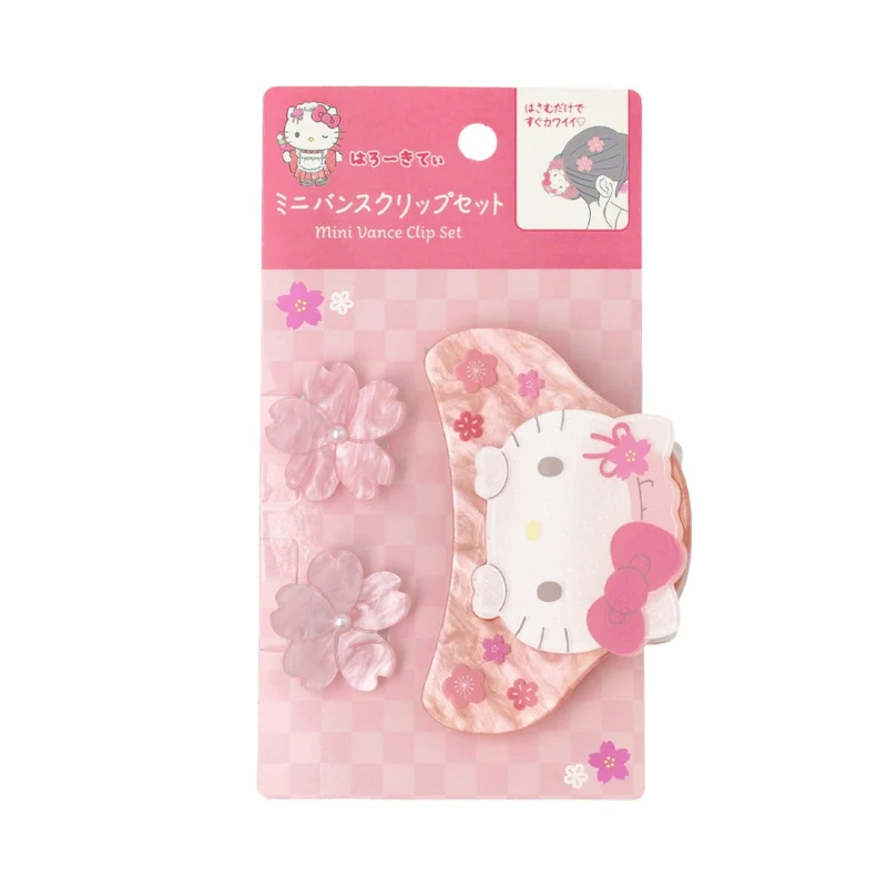 [Self-operated] Sanrio Sakura Limited Edition Mini Hair Clip Set (Hello Kitty Style) - 1 Shark Clip + 2 Small Claw Clips - Cute Hair Clip Set