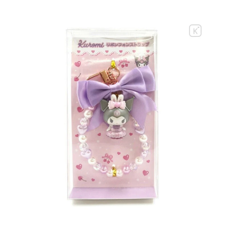 [Self-operated] Sanrio ribbon pearl pendant keychain Kuromi style, 1 piece, pearl chain bow pendant.