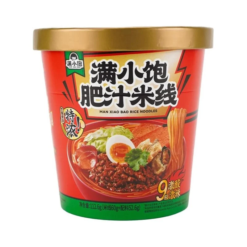 [Self-operated] Man Xiaobao Fatty Rice Noodles with Extra Thick Fried Sauce and Bone Broth - Instant Rice Noodles Cup Pack 112.6g - Convenient, Lazy Person's Quick Meal, Non-Fried Rice Noodles, Popular Online Snack