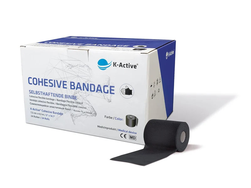 K-Active Cohesive Bandage, schwarz, 7.5 cm x 4.5 m, 24 Stück