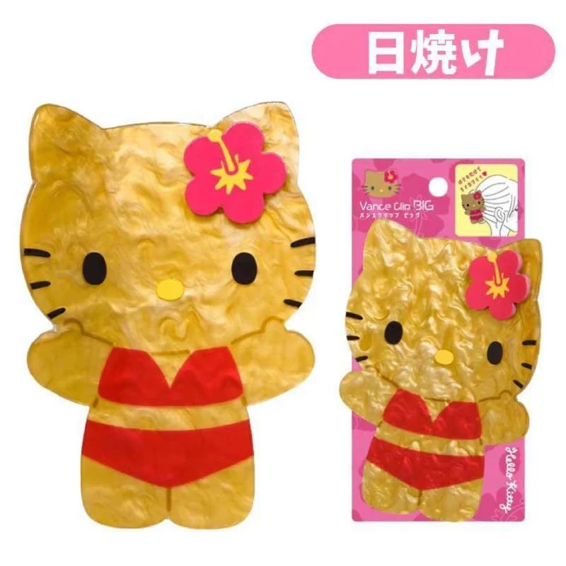 [Self-operated] Japanese Sanrio Large Shark Hair Clip, Hawaiian Black Leather Hello Kitty, 1-Pack, Large Hair Clip for Back of Head