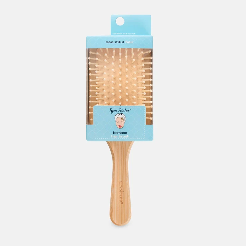 [Self-operated] Spa Sister Natural Bamboo and Wood Cushion Massage Comb, Square Wide Board Comb (USA)