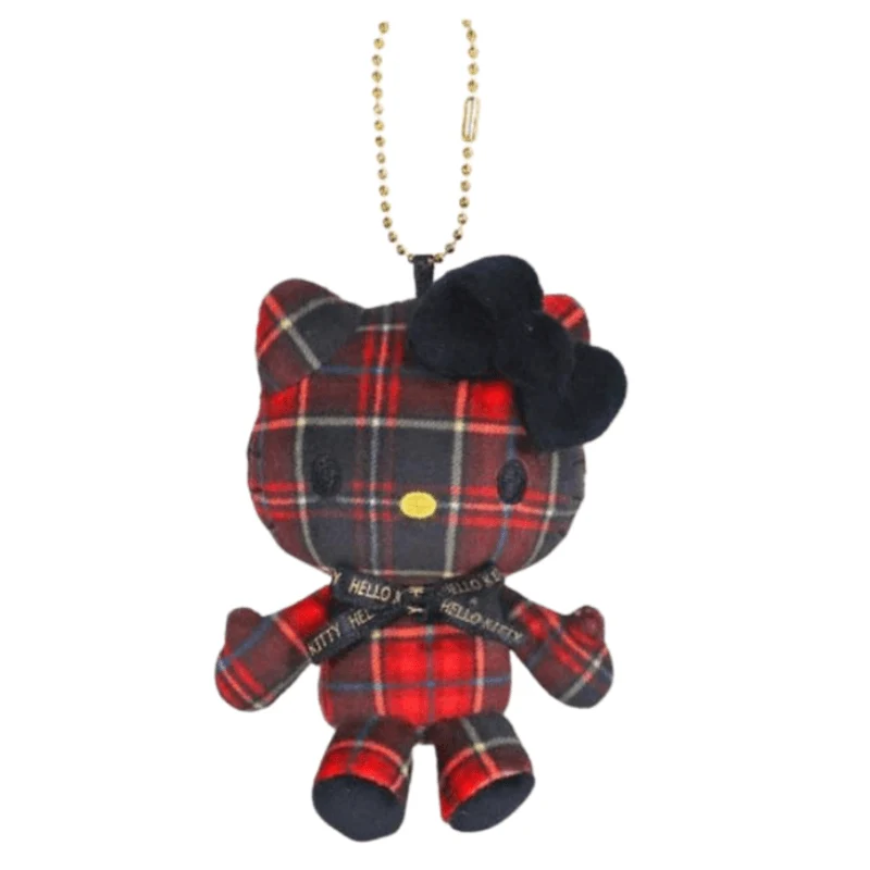 [Self-operated] Sanrio 50th Anniversary Series Hello Kitty Black and Red Scottish Vintage Style Doll Keychain (1 piece) Car Hanger, Bag Charm, Keychain